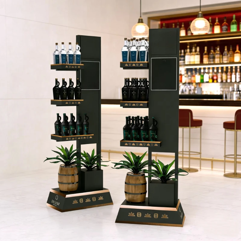 

Wooden Shelf Wholesale Vertical Metal Wine Rack Beverage Display Rack