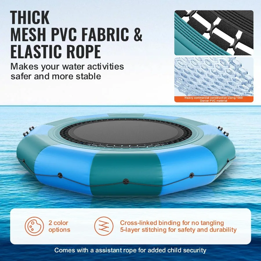 Trampolín de agua recreativo de 12 pies, plataforma de natación de rebote portátil con escalera de 3 escalones, bomba de aire eléctrica