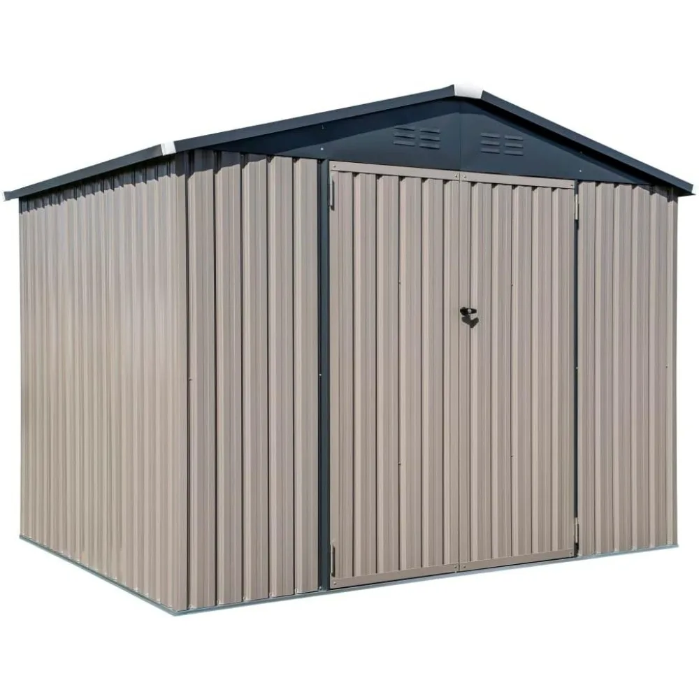 Imagem -06 - Galvanizado Galvanized Steel Storage Shed para Outdoor Double Lockable Doors Bicicletas Grelhadores Ferramentas Brinquedos Metal 8x6