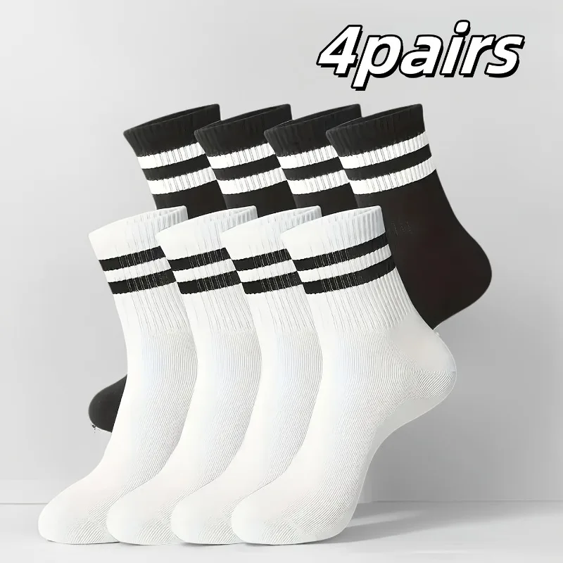 4 Pairs Unisex Sports Outdoor Socks Classic Colors - Basketball Soccer Workout Crews for All Seasons. Anti-Odor Moisture Wicking