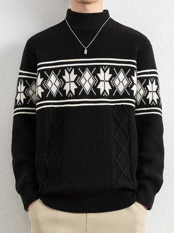 

Утепленный мужской свитер с длинным рукавом и высоким воротником, повседневный, с принтом, вязаный, зимний, базовый, теплый, для ношения под одеждой