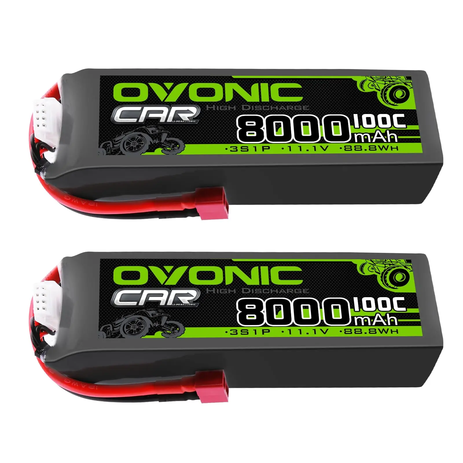 Batteria Lipo OVONIC 3s 11.1V 8000mAh 100C con connettore Deans T per auto FPV UAV RC Barca Aereo Elicottero Multirotore (2P)