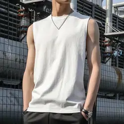 Men Summer T-shirt Vest Solid Color Loose Sleeveless T-Shirt Male Round Neck Pullover Men Tank Top Fitness Sport Vest