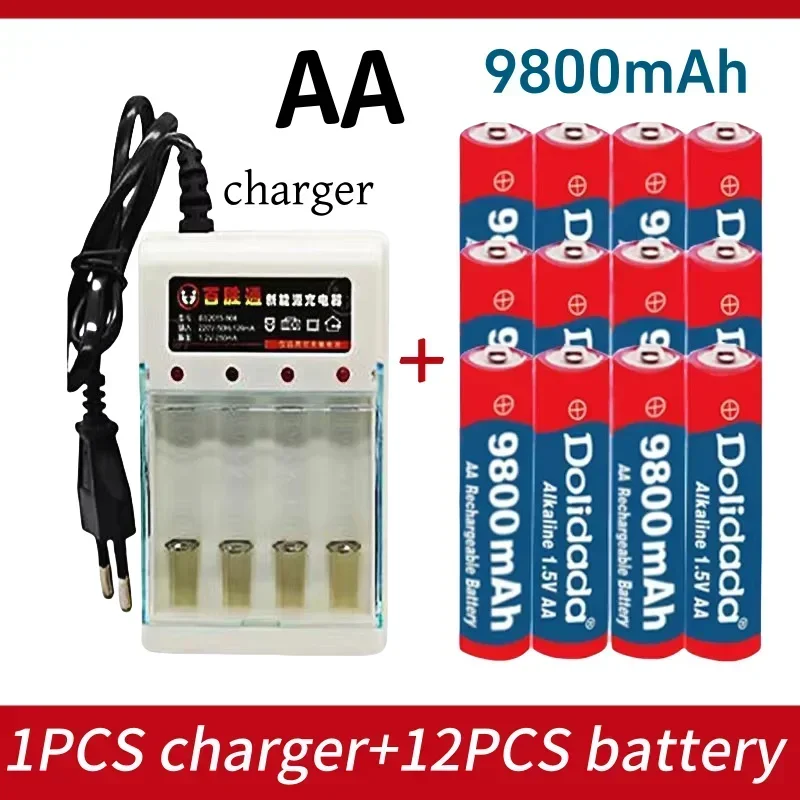 Bateria AA1.5V Akumulator 9800mAh technologia alkaliczna, + ładowarka używana do kalkulatorów, aparatów itp.