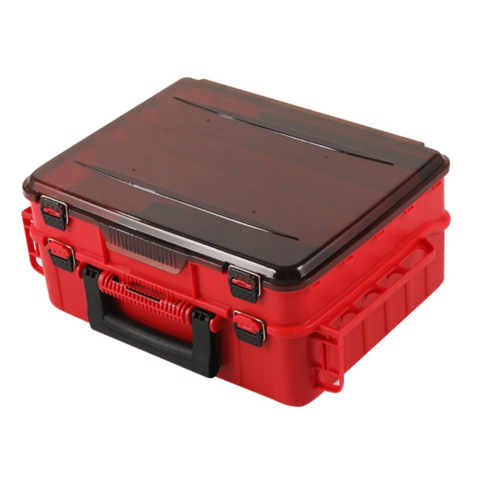 Fishing accessory box double layer design portable handheld with ventilation holes movable partitions and fixed lock buckle