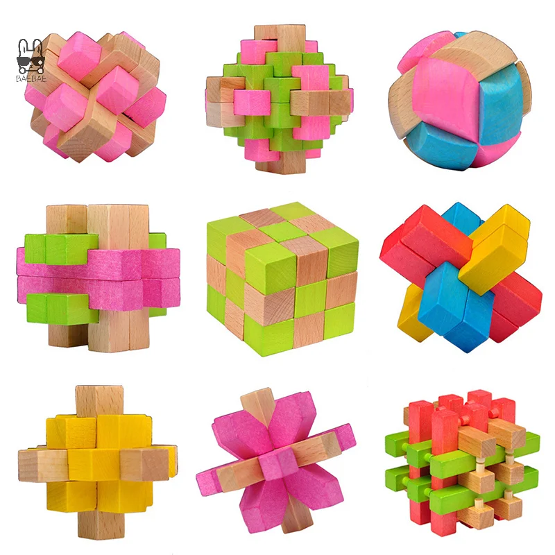 Wooden Puzzles Toys Kong Ming Lock Lu Ban Lock Classical Unlock Toys IQ Brain Teaser Educational Toy For Adult Children