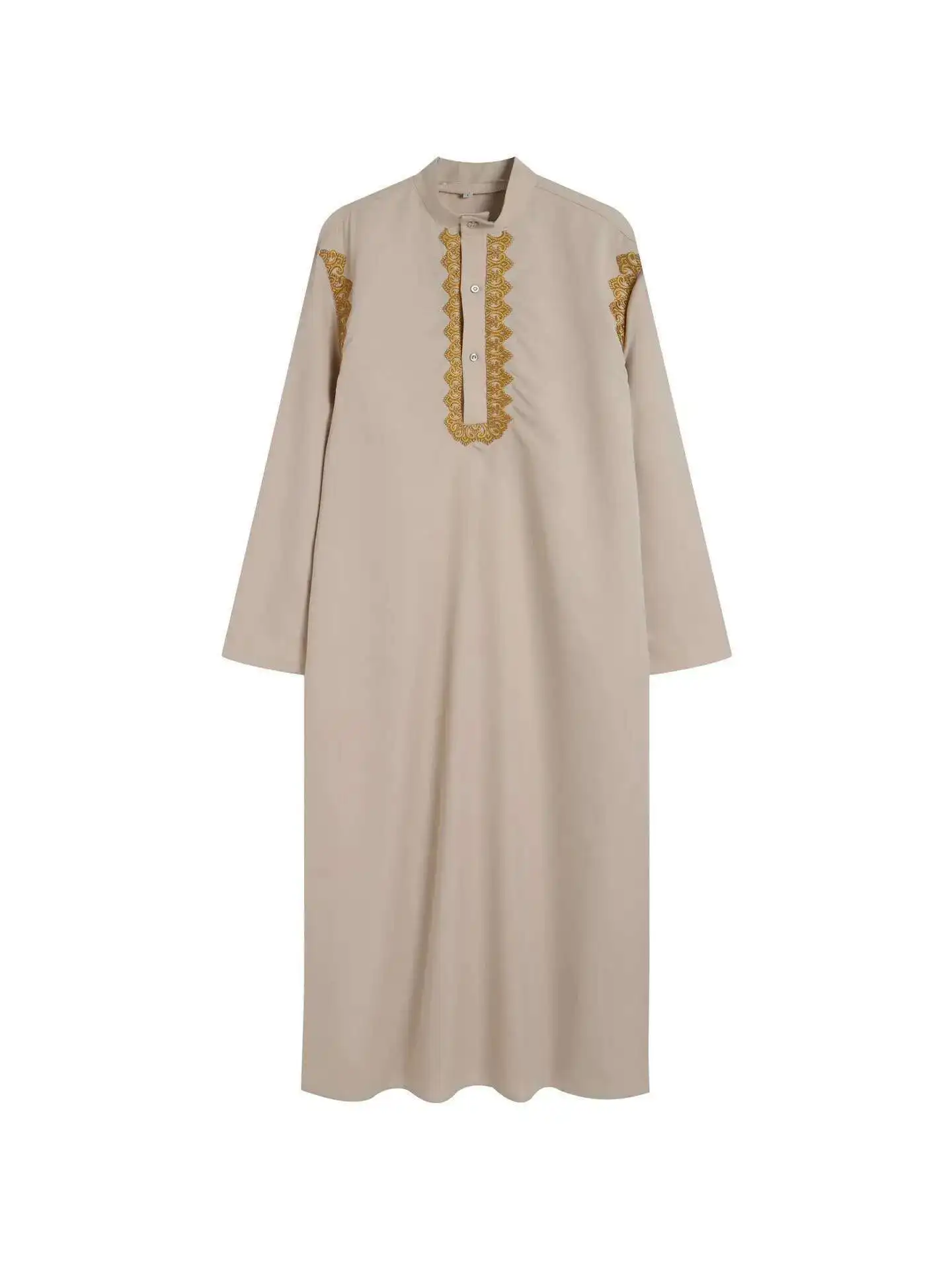 2025 New Men's Muslim Robe Arabic Robe Long Sleeve Embroidered Robe