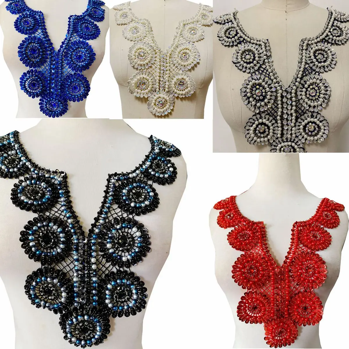 8 Colors DIY Luxury Handmade Circle Rhinestone Pattern Gown Accessories Beading Tulle Apparel Decoration Party Dress Fabric