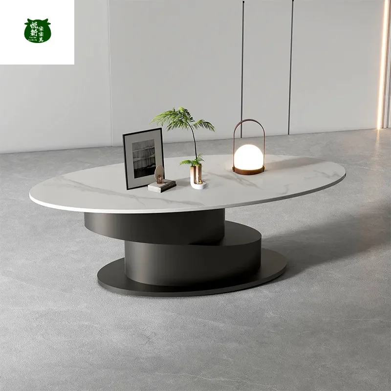 Italian Minimalist Rock Slab Coffee Table Light Luxury Oval Living Room Small Apartment Tea Table Combination Spot Quick