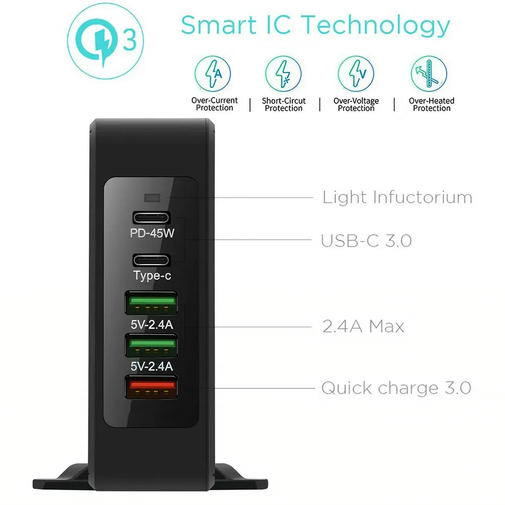 EONLINE 3D 75W Wireless Charger Multi Ports Charging Station For PD Charger For Laptop QC3.0 Charger EU US UK Plug For Samsung