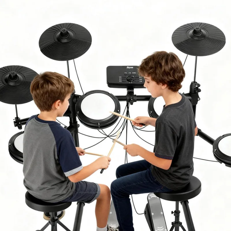 Afbeelding 3: Elektrische stille drumkit Kinderen Beginners Bluetooth Stille drums Professioneel Vier drum Drum Drie bekkens Elektronisch druminstrument
