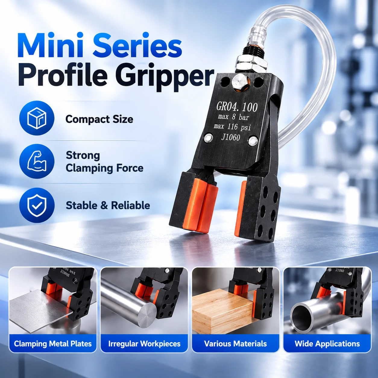 Mini Profile Gripper Pneumatic Contour Clamp Robot Arm Sprue Gripper EOAT Fixture for Injection Molding Machine