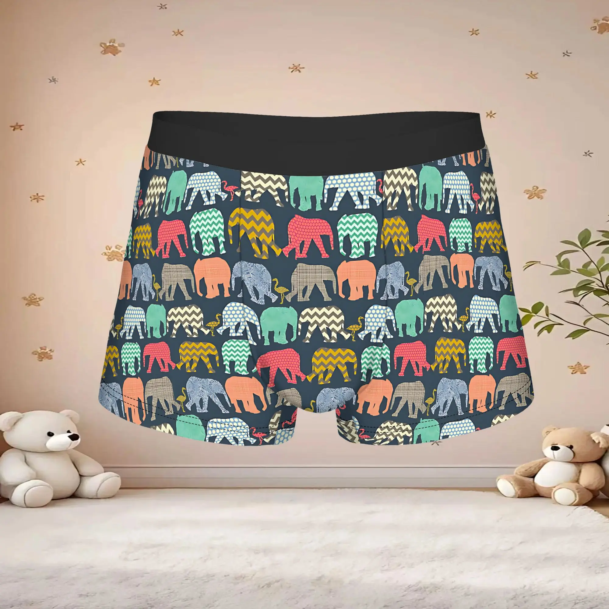 1pc Popular Baby Elephants And Flamingos boxers  Novelty Panties Men's Underwear Ventilate Shorts Boxer Briefs