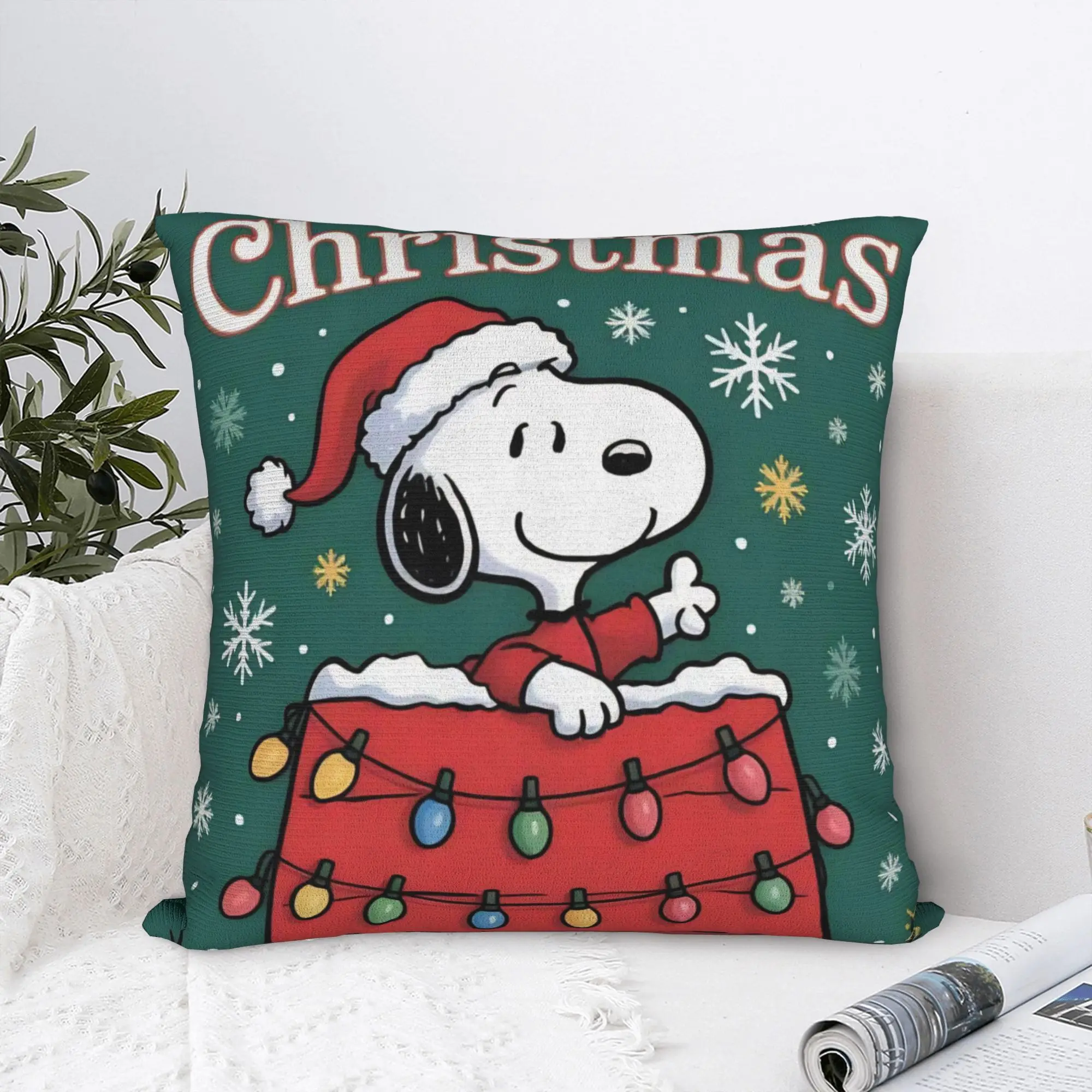 S-Snoopys Xmas  Merry Christmas Square Pillow Case  Cushion Covers Creative Zippered Decorative Pillowcover for Car 18