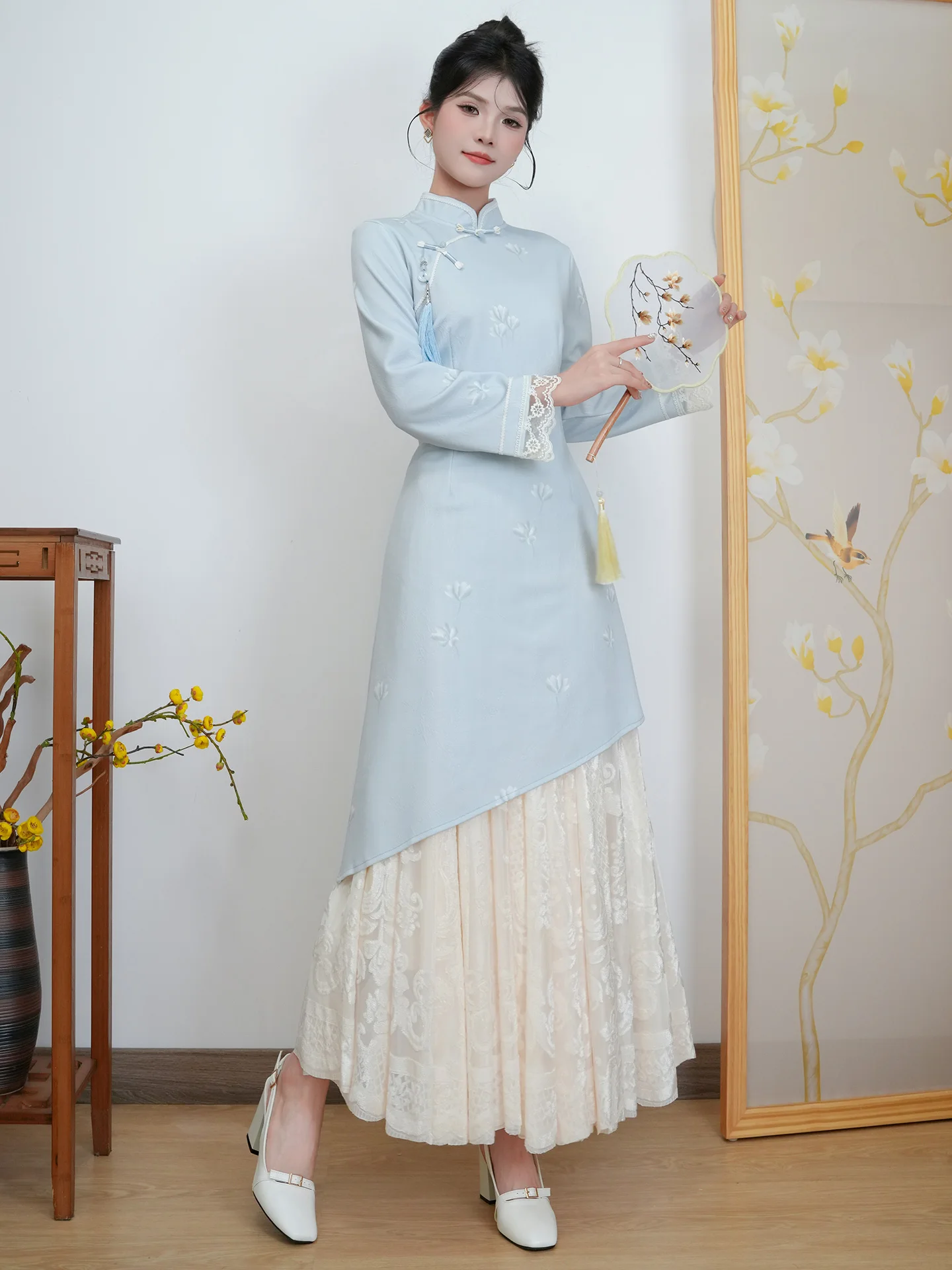 

Новый модный комплект 2025 года в китайском стиле для женщин: повседневная одежда в улучшенном ретро-стиле из смеси полиэстера и спандекса