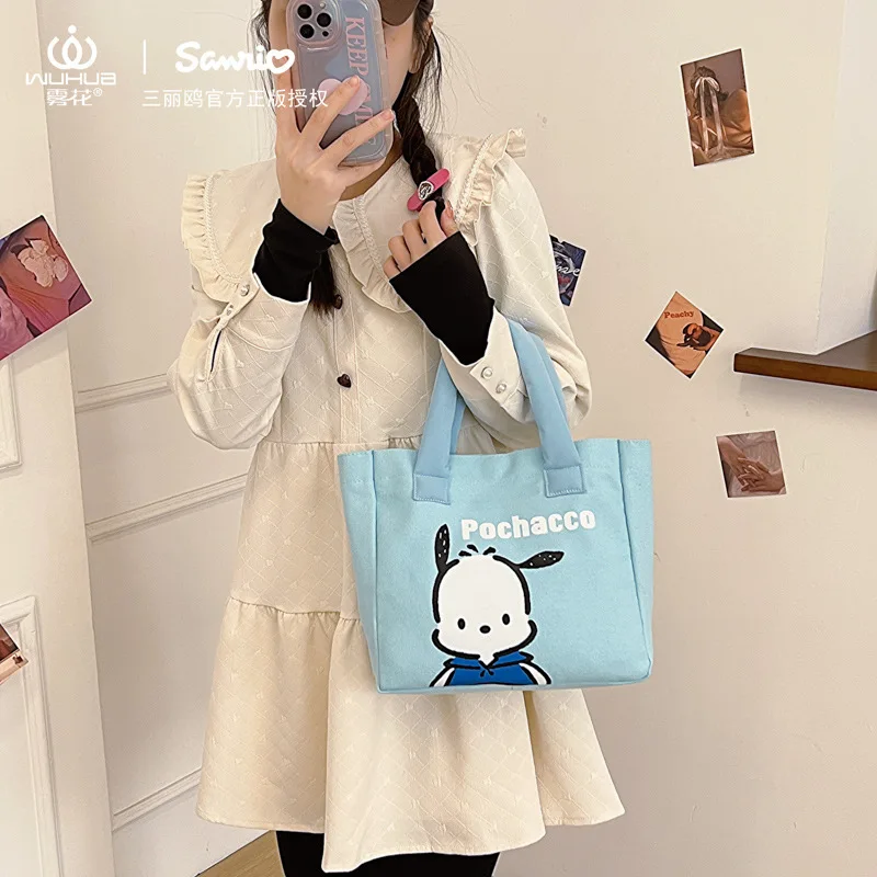 Portable Kawaii Cartoon Kuromi Crossbody Bag Sanrios Cartoon Cute Portable Canvas Bag Fashion Anime Figure Handbag Shoulder Bag