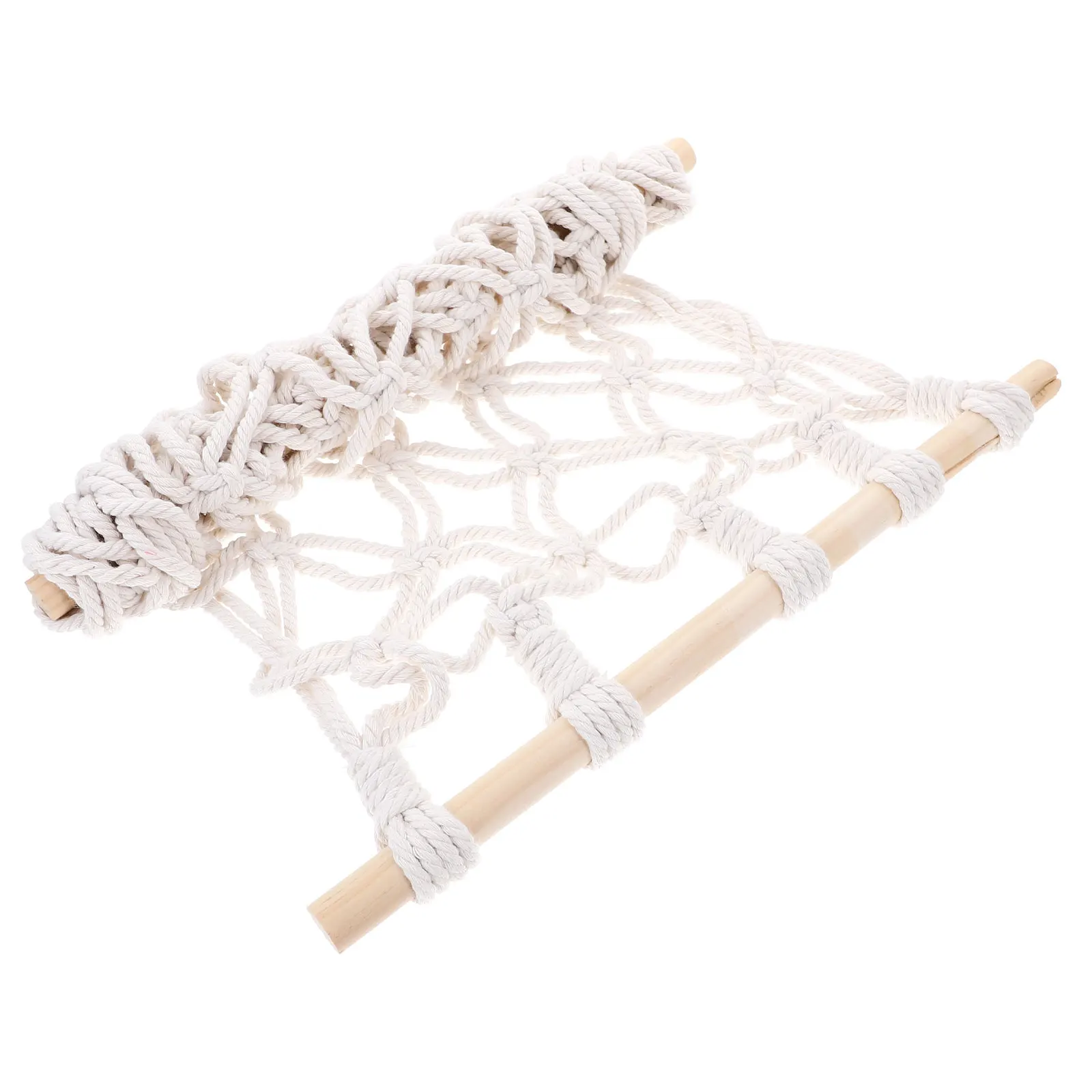 

Natural Woven Hanging Storage Basket For Fruits Vegetables Cotton Rope Wooden Stick Multi-Function Kitchen Organizer Fruit