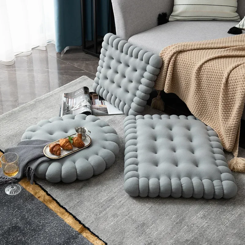 Simulation Cookie Plush Cushion Round Square Biscuit Soft Thicken Seat Cushion Short Plush Floor Mat Bay Window Pad Home image 2