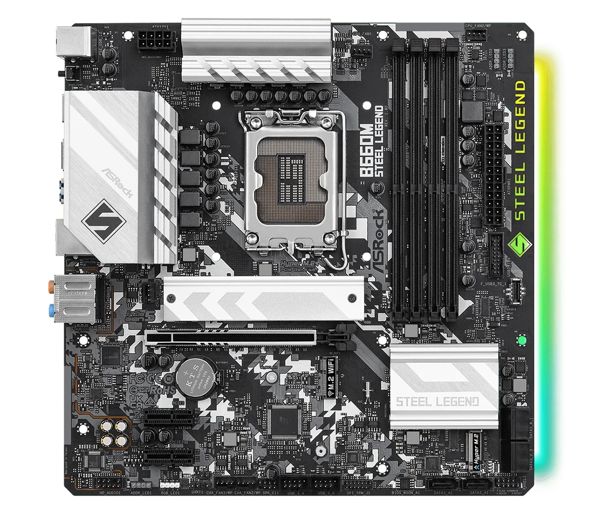 ASRock B660M Steel Legend Motherboard Intel B660 LGA1700 128GB  xDDR4 128GB M.2  Micro ATX support i7-14700K i5-14400 i9-13900 i