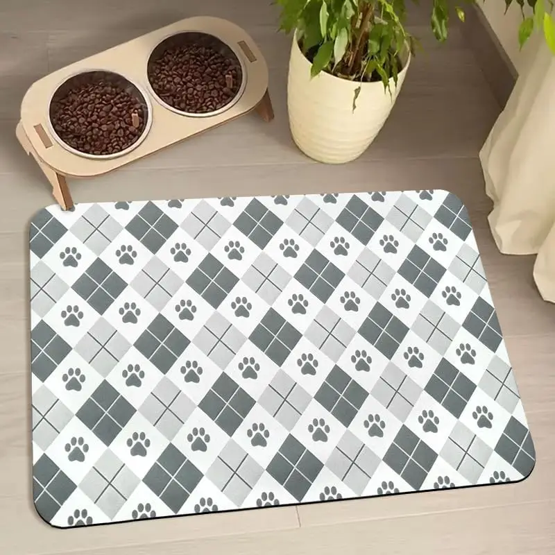 Dog Food Mats for Floors Dog Cat Water Bowl Mats Pet Feeding Absorbent Mat Dog Cat Pet Placemats for Food and Water Paw