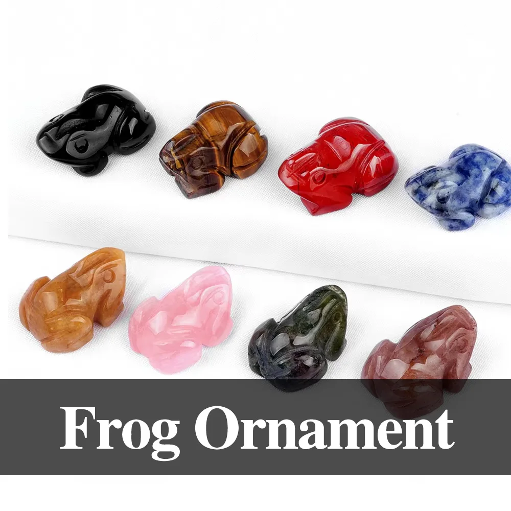 1PC Crystal Stone Animals Ornament Frog Shape Energy Carved Natural Rose Quartz Amethyst Polished Healing DIY Gift Decoration