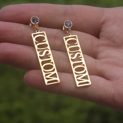 Custom Name Earrings For Women's Jewelry Stainless Steel Geometry Nameplate Earrings Pendientes Mujer Oorbellen Birthday Gift