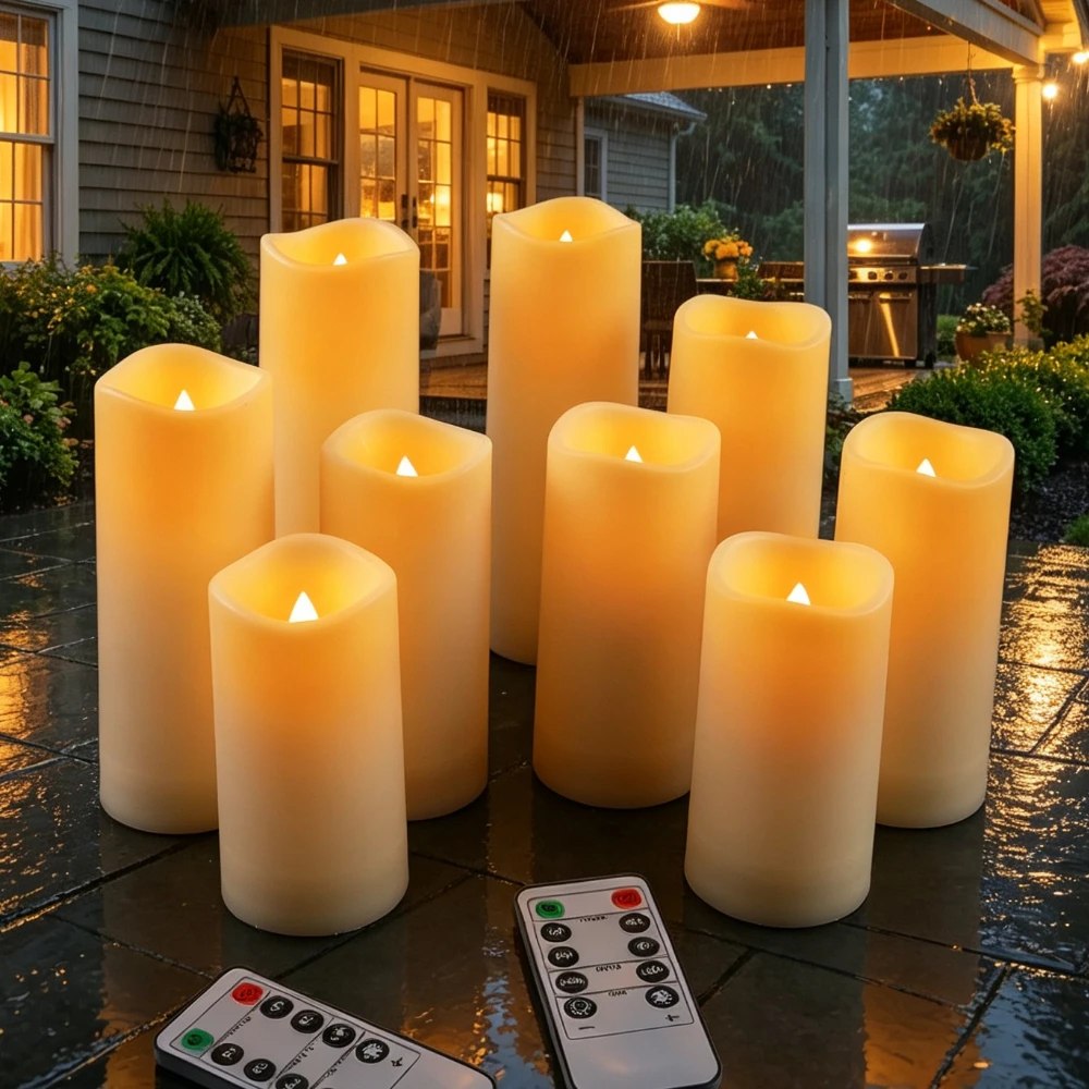 Waterproof Flameless Candles 12PC LED Candles with 2 Timer Remote Flickering Outdoor Candle for Bathroom Patio Garden Home Decor
