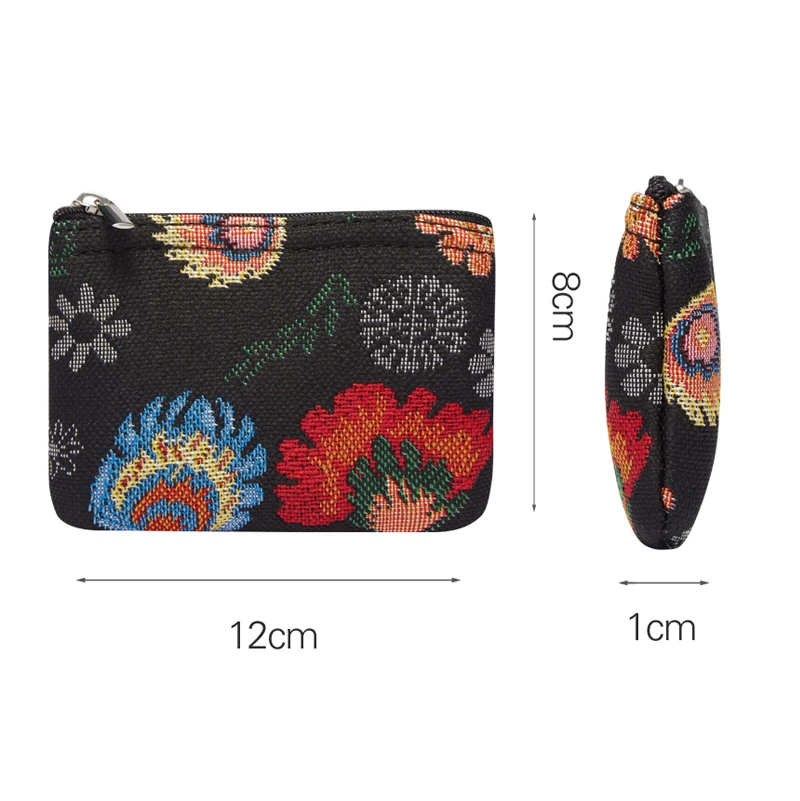 SAJA kunci kecil dompet nol dompet mini wanita dompet taman motif bunga retro permadani tas kartu kredit klip ritsleting dompet gadis wanita nenek