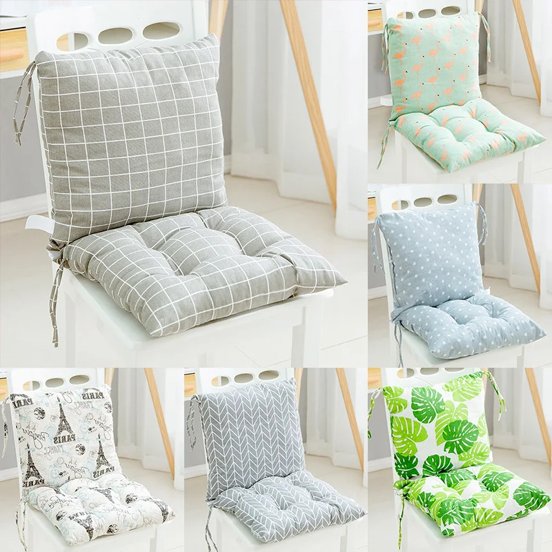 Soft Plaid Flamingo Star Leaf Printed Chair Cushion Set, Breathable Cotton Blend Seat Pad With Ties For Home Office Dining