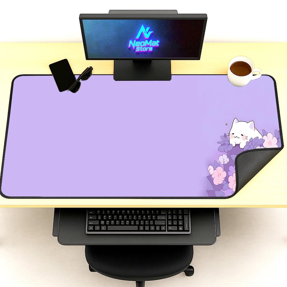 Purple Mousepad Cat Desk Accessories Cute Rug Kawaii Xxl Mouse Pad Keyboard Mat 800x300mm Office Table Mause Ped Custom Carpet