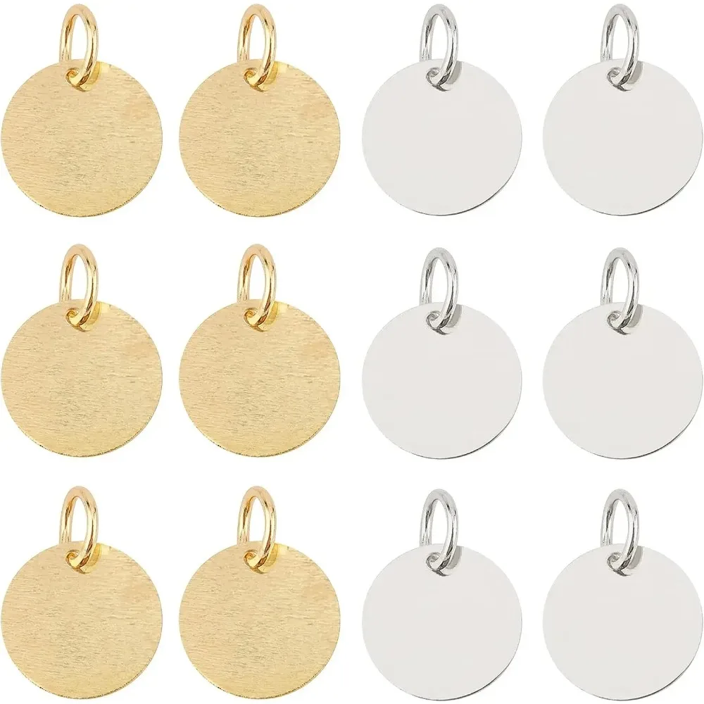 

100pcs 2Colors Brass Blank Pendants Flat Round Stamping Tag Charms with 4 mm Hole for Jewelry Making