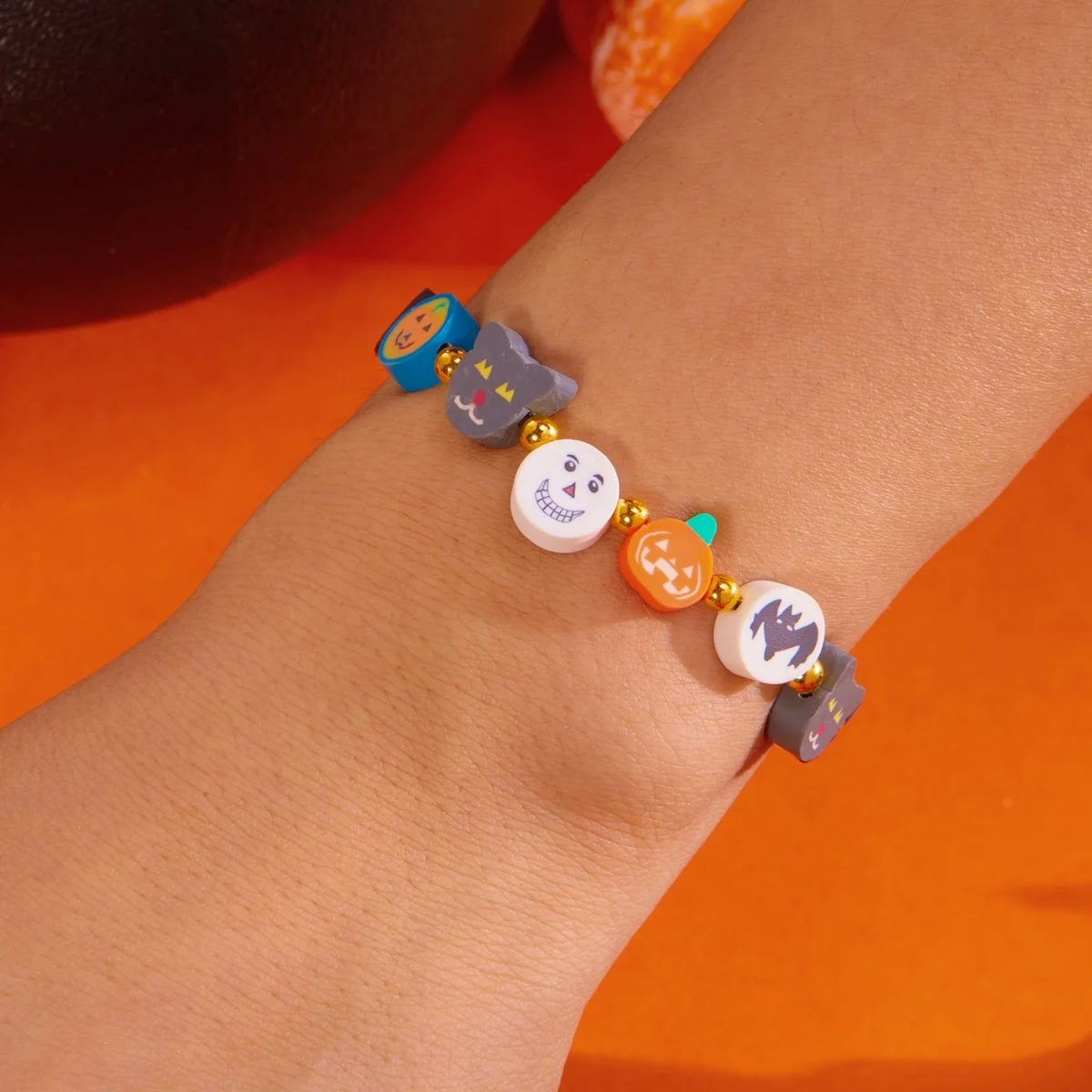 Boho Halloween Armbänder Kürbis Geist Skelett Schwarze Katze Spinne Fledermaus Schädel Weichen Ton Perlen Charm Schmuck Für Frauen Männer Geschenke