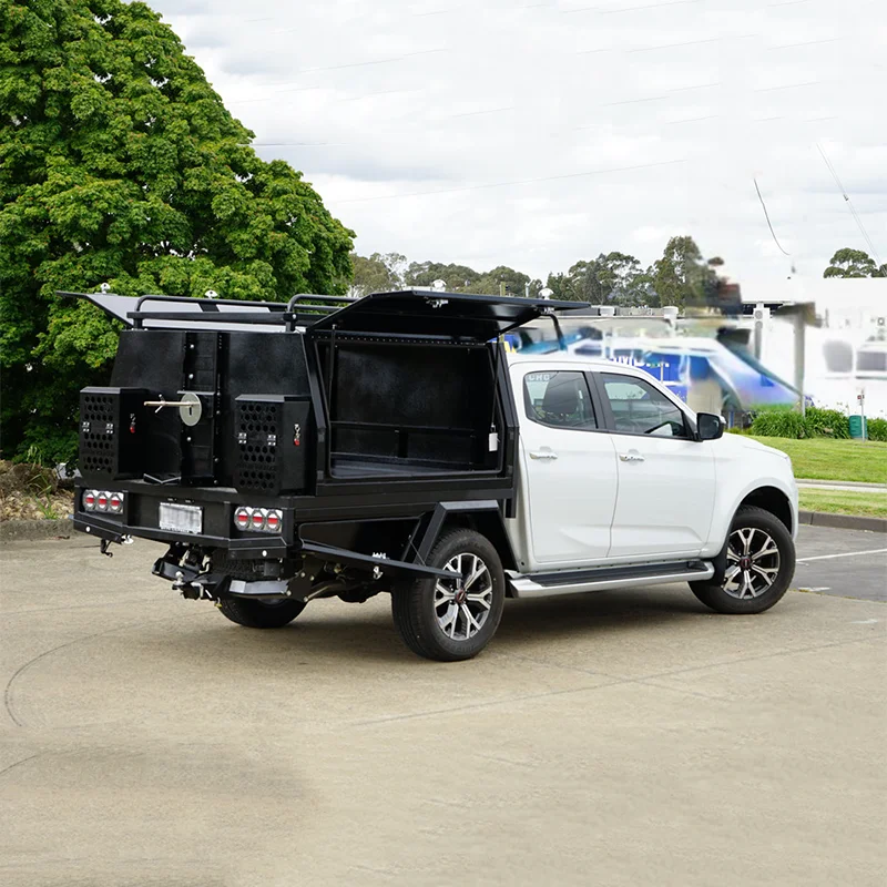 Factory Custom Heavy Duty Aluminium Pickup Canopy with Toolbox and Roof Rack for Double Cab