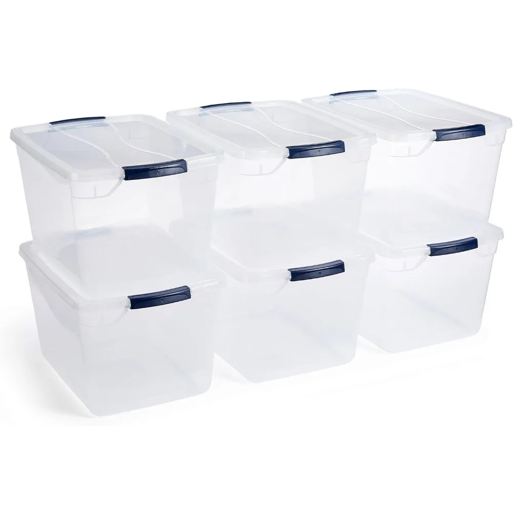 

Cleverstore Clear 30 Qt, 6-Pack, Made in USA, Stackable Large Clear Storage Bins with Lids, See-Through Plastic Storage