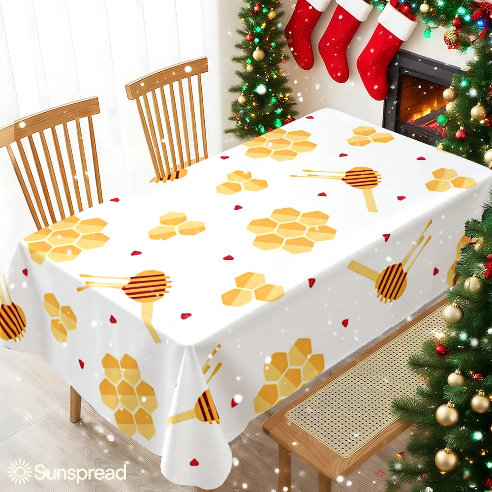Honey Dipper Honeycomb Yellow Waterproof table cloth, splash-proof tablecloth, for party, Halloween, Christmas, dining, camping