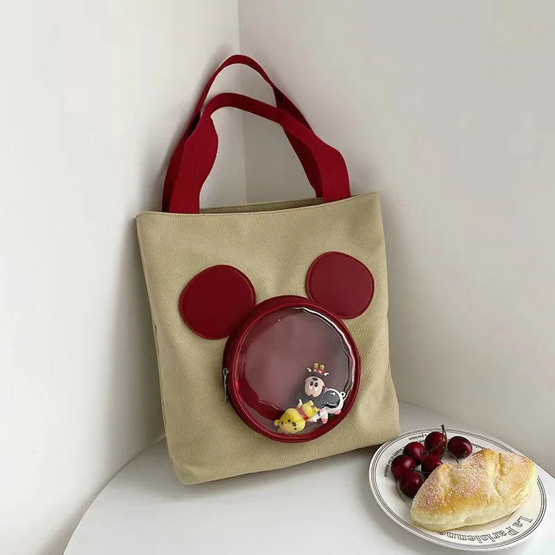 

Cute Cartoon Large Capacity Bag 2024 New Single Shoulder Tote Bag Handheld Canvas Bag Mickey Doll College Student Classroom Bag