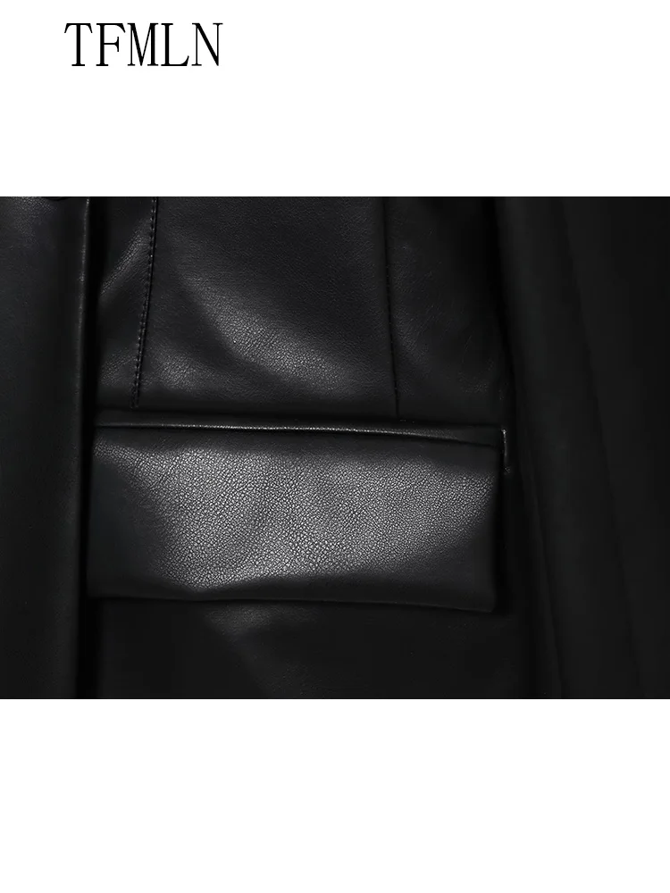 Mulheres finas jaquetas de couro falso moda entalhado único botão causal chique casacos manga cheia bolsos outwear 2025 outono inverno