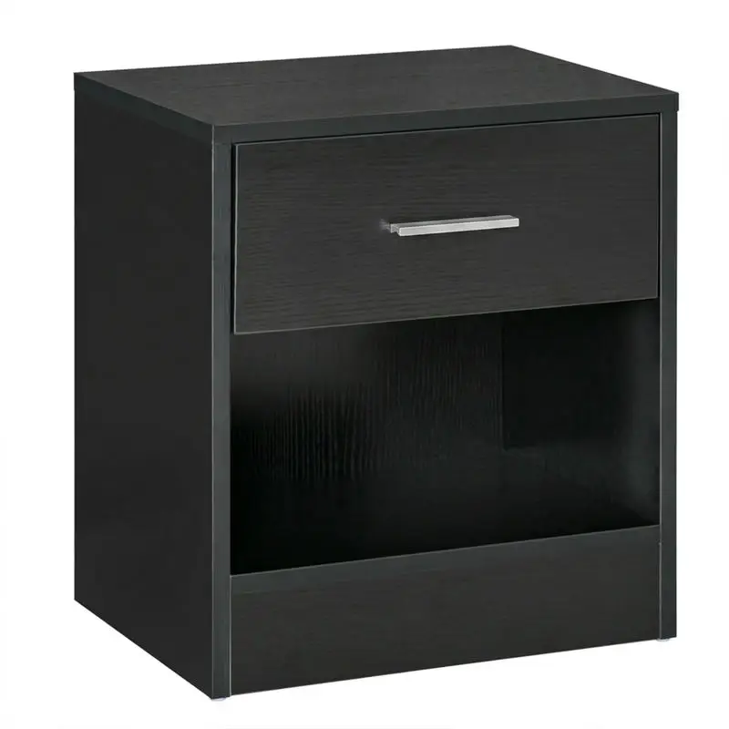 

HOMCOM Modern Side Table with Drawer and Storage Shelf, End Table for Living Room, Black Wood Grain