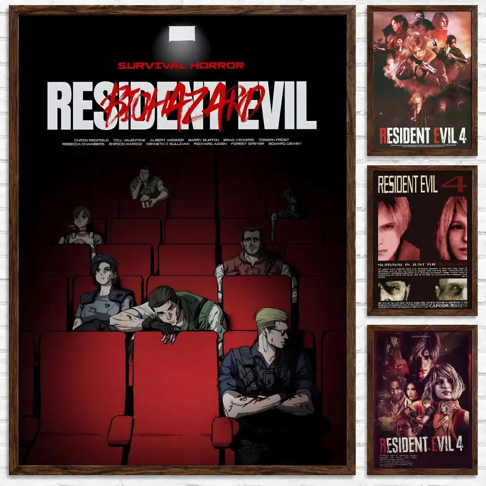 Classic Survival Horror Game Resident Evil Poster Self‑Adhesive Waterproof Poster Sticker Coffee House Bar Wall Art Home Decor