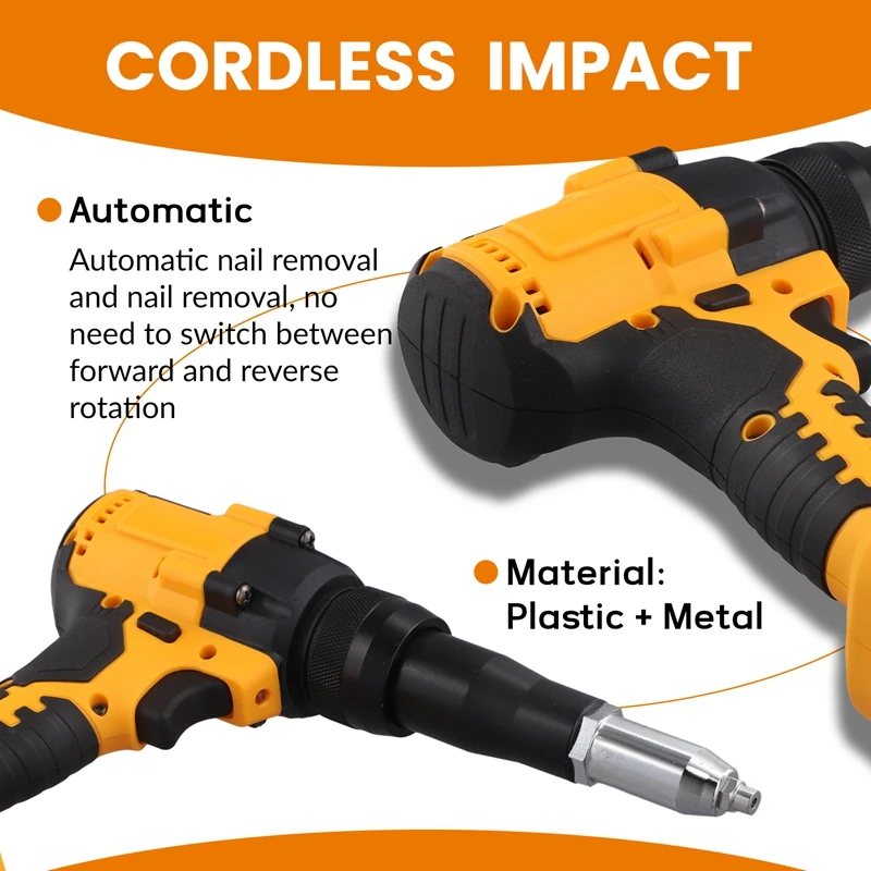 Brushless Electric Riveter Gun 3-6Mm Rivet Cordless Riveting Tool Screwdriver  For Dewalt 18V 20V Battery (No Battery)