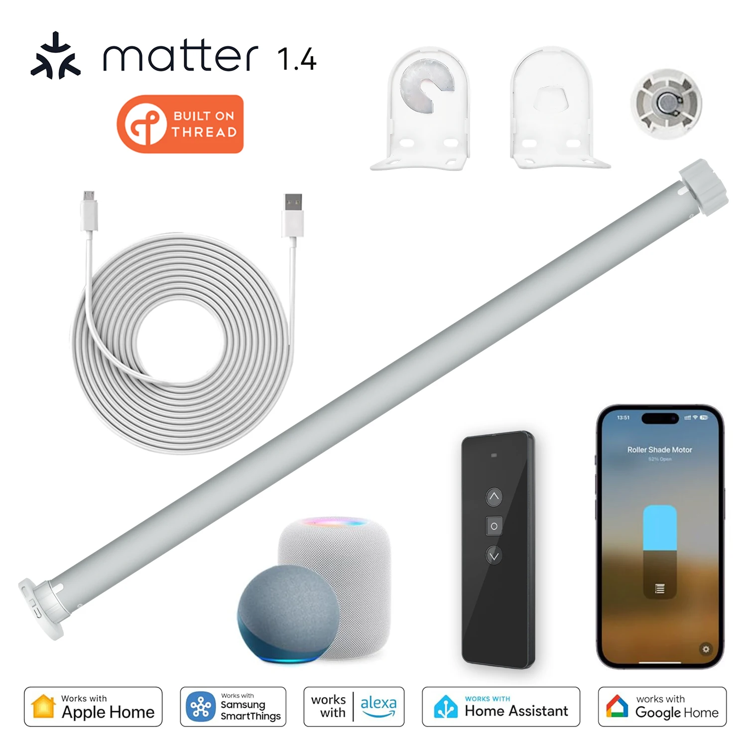 

Matter curtain Smart Blinds Motor for 37mm 38mm Tube, Direct Connection with Home & Google Home Matter Smart Home