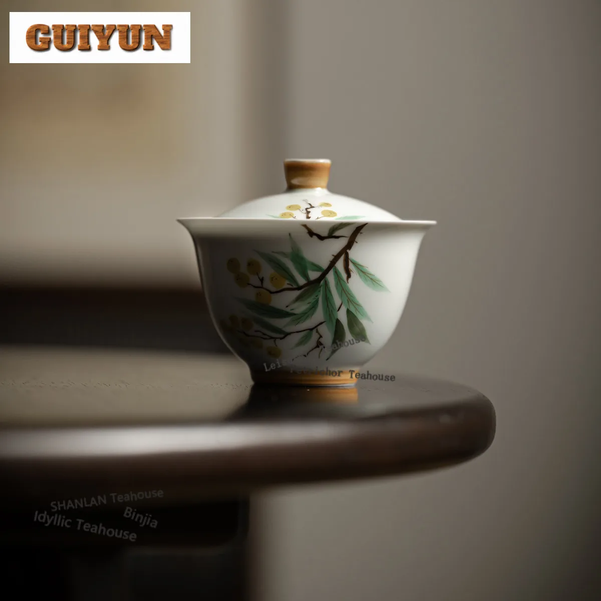 

130 мл Ручная роспись Loquat Gaiwan Zen Теплоизоляционная чайная варенья Чаша для чая с набором крышек Чайник Крышка Чаша Коллекция чайных предметов