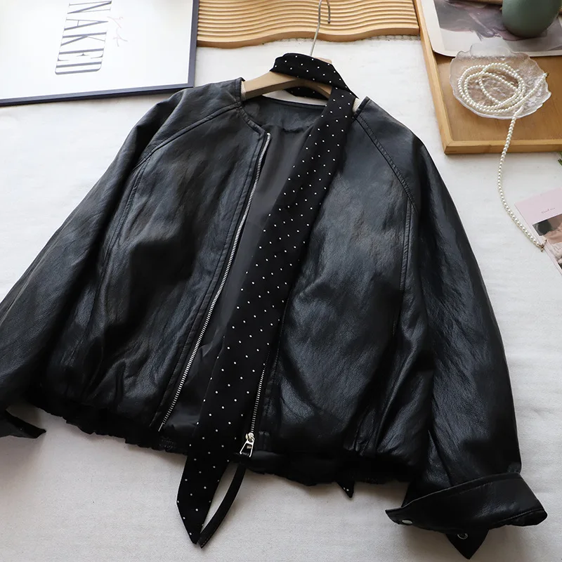 بارد ort جلد Jaet المرأة القهوة اللون الرجعية Sle دراجة نارية Jaet الخريف وصول جديد رقيقة بو معطف جلد ل Youn... #3