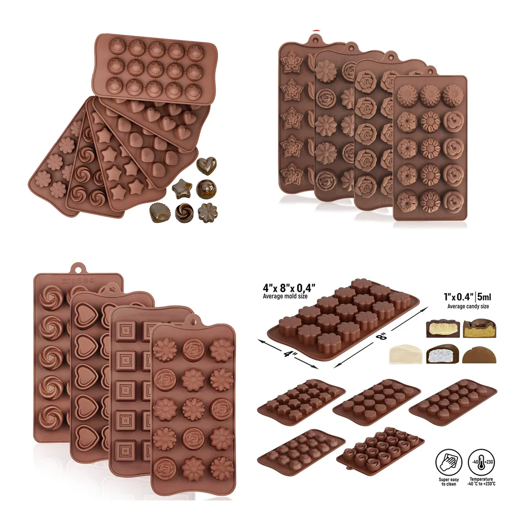 4/6 Pack Chocolate Flower Molds Reusable Silicone Cake Chocolate Candy Fondant Mold Durable Rose Floral Mould for Baker Butter