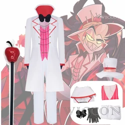 Disfraz de Cosplay de Lucifer para hombres adultos, traje blanco de Anime, Hotel, Morningstar, peluca, papá, diablo, infierno, fiesta de Halloween