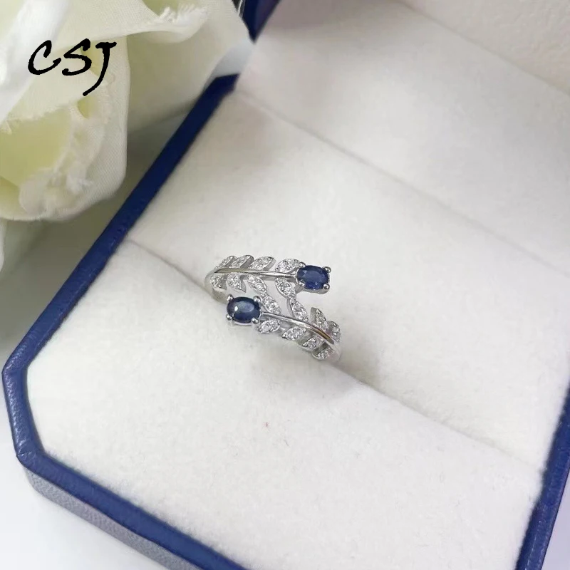 Trendy Natural Sapphire Leaf Rings 925 Sterling Silver Gemstone Oval 3*4mm for Women Party Fine Jewelry Gift