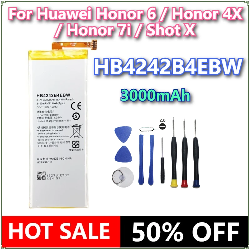 

Brand New HB4242B4EBW 3000mAh Mobile Phone Battery For Huawei Honor 6/Honor 4X / Honor 7i / Shot X H60-L01/L02 /L11/L04 +Tools