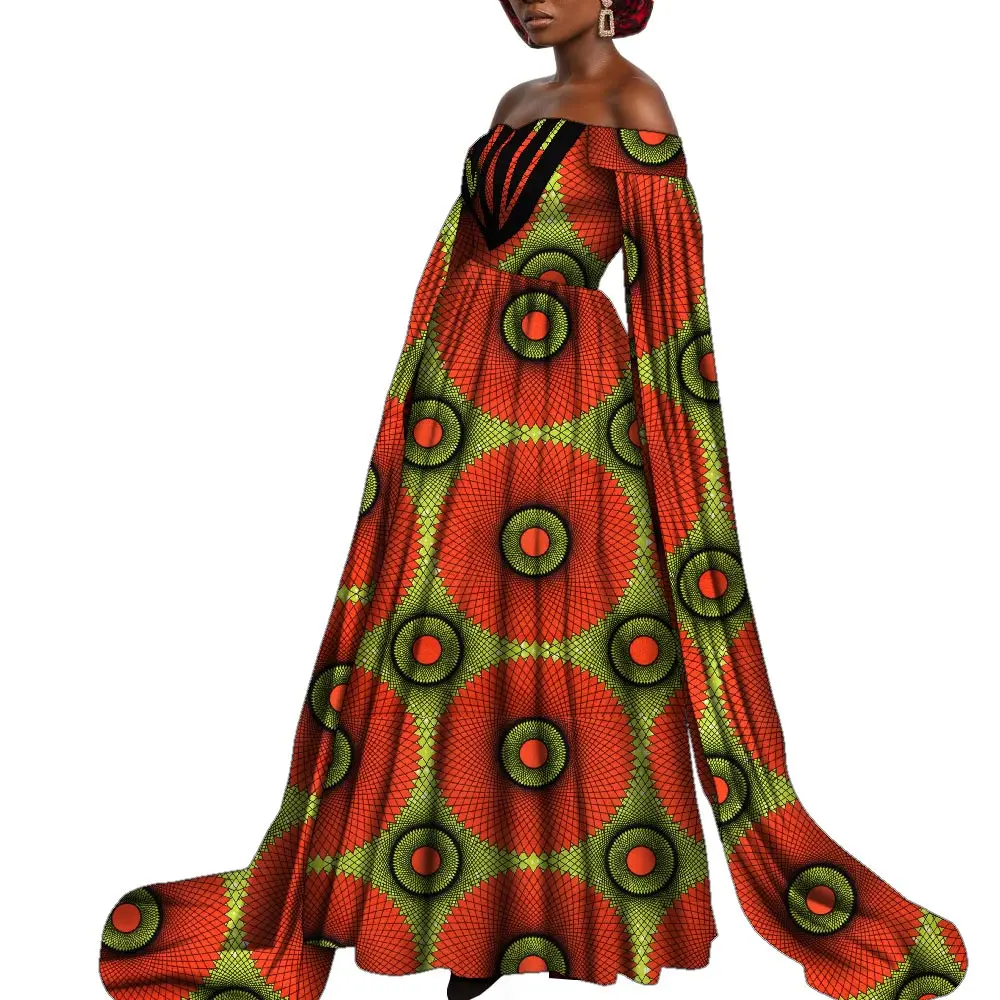 

Long Sleeve African Evening Dresses for Women Off Shoulder Dashiki Dress African Clothes Plus Size Robe Gown WY9139