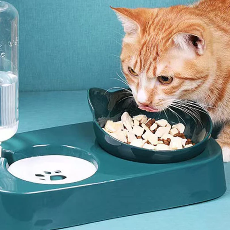 Pet Cat Bowl Double  Bowl Feeder Pet Automatic Water Dispenser Drinking Cat Food Rice Basin Anti Overturning Dog Bowl