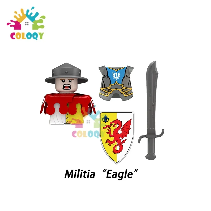 Neue Kinderspiel zeug mittelalter liche Burg Bausteine Miliz soldaten Mini-Action figuren Schild Kampfanzug Spielzeug für Kinder Geburtstag